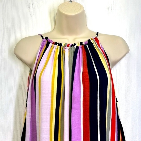 Loft - Striped Colorful Halter Sleeveless Pocket Swing Dress Size Medium - Picture 3 of 11